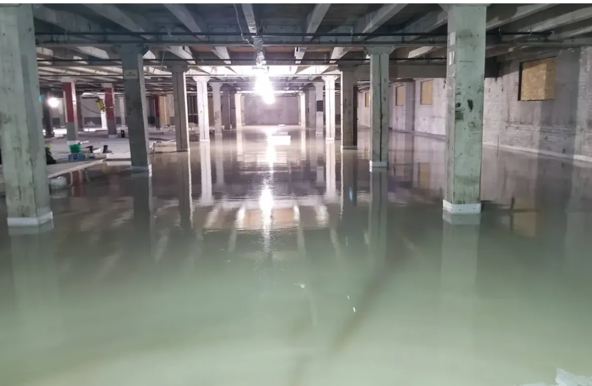 Industrial concrete floor restoration in progress
